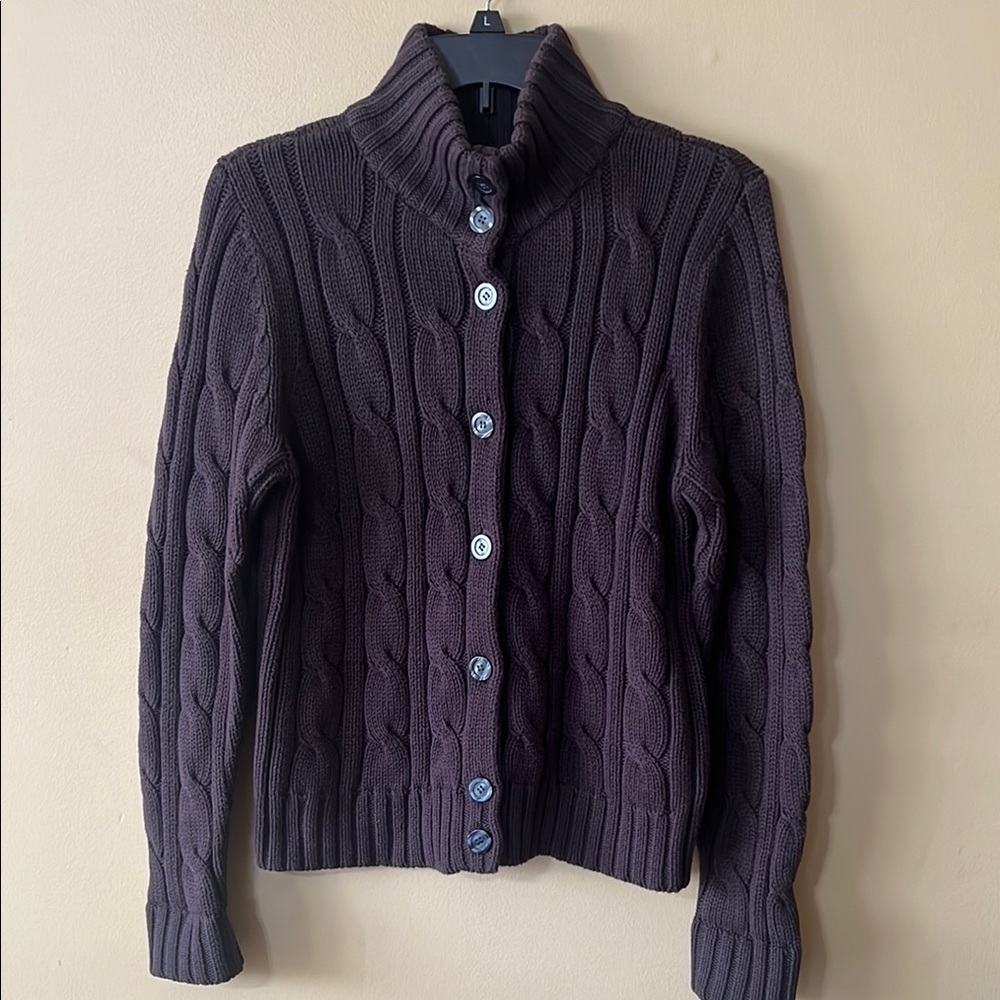 Chaps Brown Cable Knit Cardigan Sweater